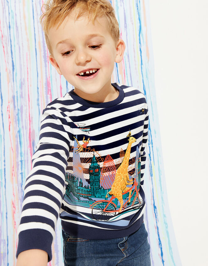 George Giraffe London Stripe Sweatshirt, Blue (NAVY), large