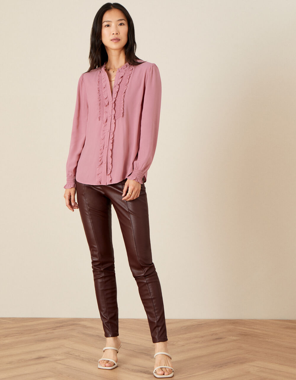 Women Women's Clothing | Liliana Frill Long Sleeve Blouse Pink - IV17171
