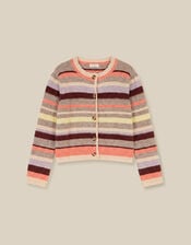 Sienna Stripe Crew Neck Cardigan, Mink (MINK), large