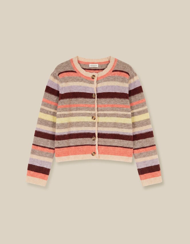 Sienna Stripe Crew Neck Cardigan, Mink (MINK), large