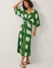 Halia Geometric Tie Dye Kaftan Dress, Green (GREEN), large