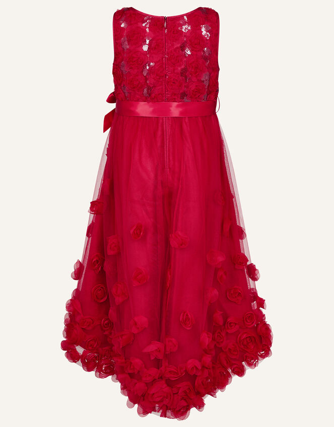 Sequin 3D Flower Dress, Red (RED), large