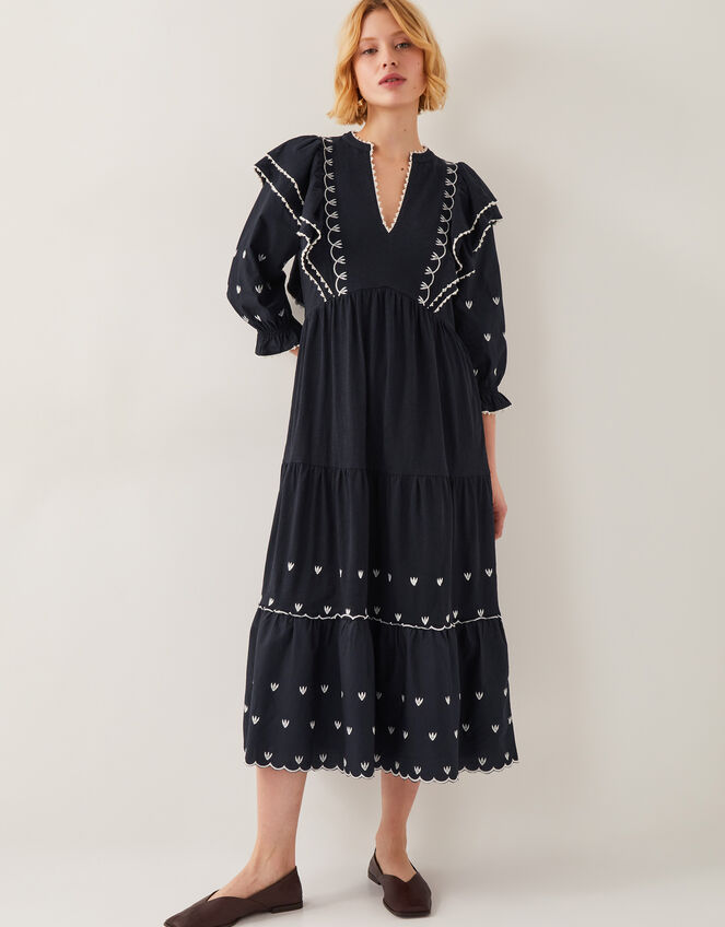 Freya Frill Jersey Midi Dress, Black (BLACK), large