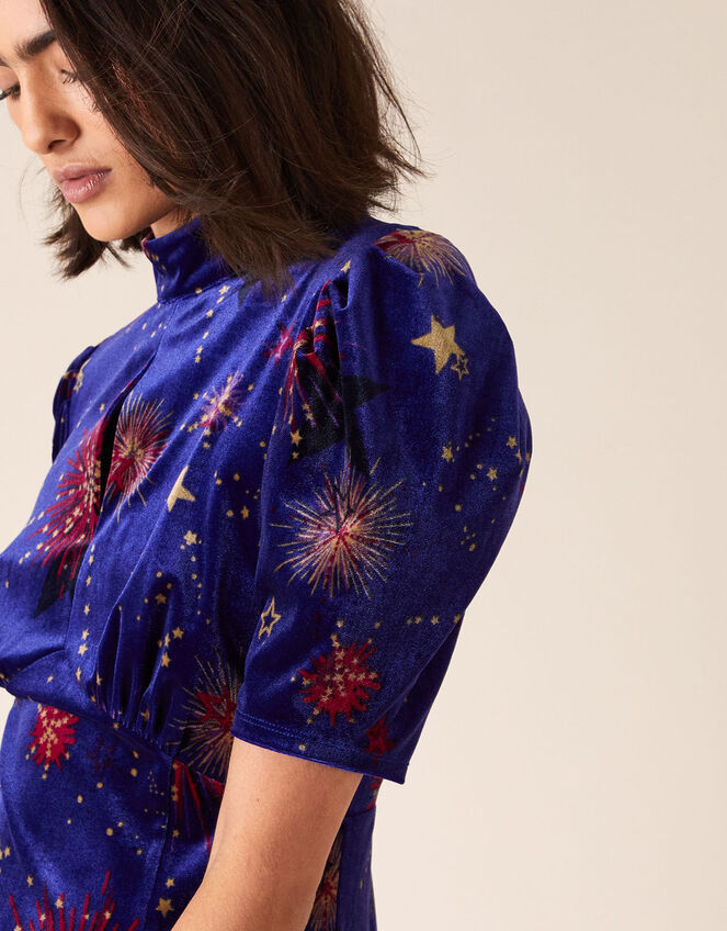 Harper Star Stretch Velvet Short Dress, Blue (COBALT), large