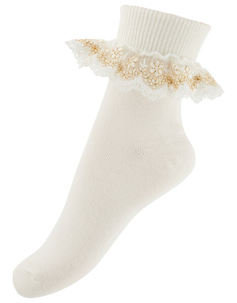 Chloe Metallic Lace Ankle Socks Ivory, Ivory (IVORY), large