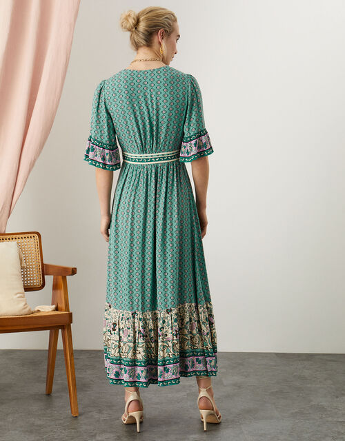 Kaylee Contrast Print Kaftan Dress with LENZING™ ECOVERO™ , Green (GREEN), large