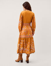 Samara Floral Print Midi Dress, Yellow (OCHRE), large