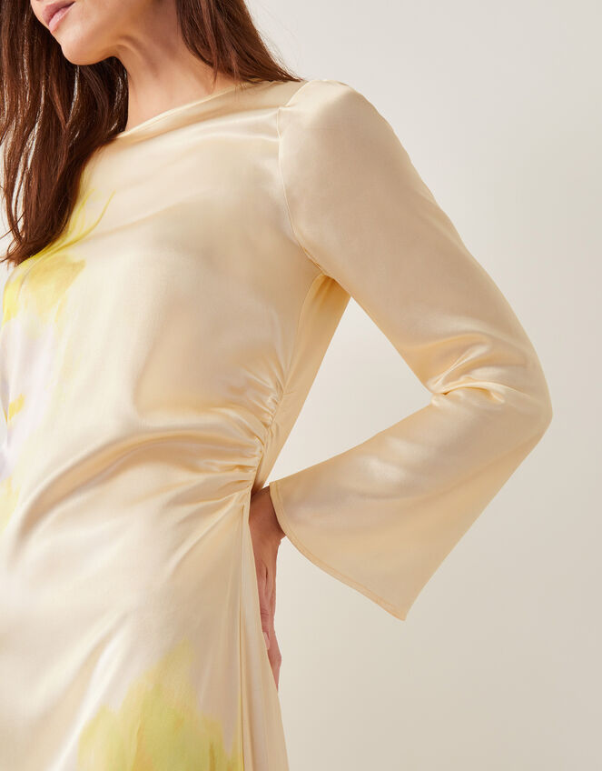 Camile Floral Satin Midi Dress, Yellow (YELLOW), large