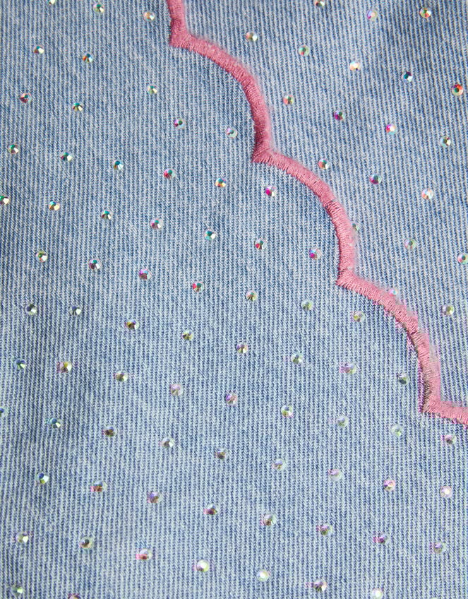 Rhinestone Scallop Denim Skort, Blue (BLUE), large