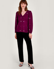 Carola Embellished Velvet Blouse, Pink (PINK), large