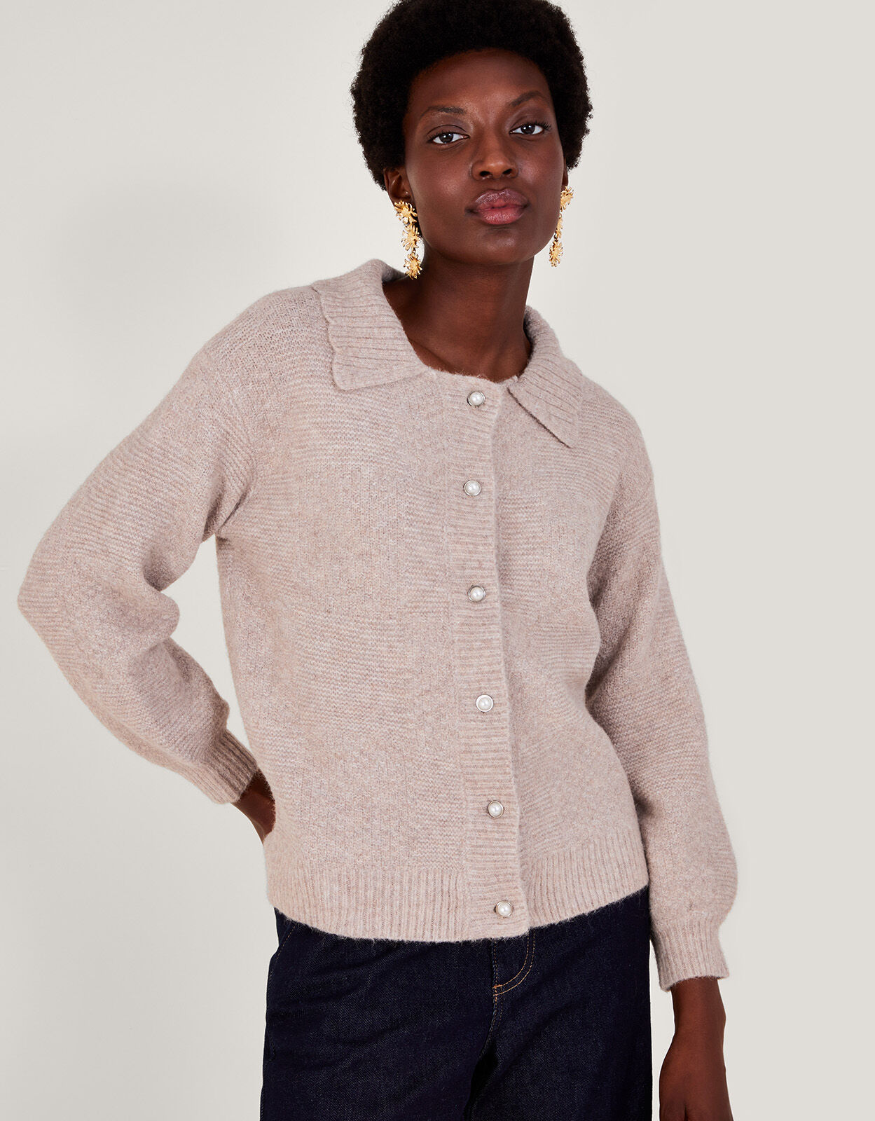 Stitch Collar Cardigan Camel