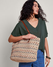 Tonal Raffia Shopper Bag, , large