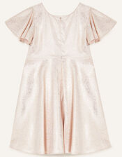 Foil Spot Flutter Sleeve Dress, Gold (ROSE GOLD), large