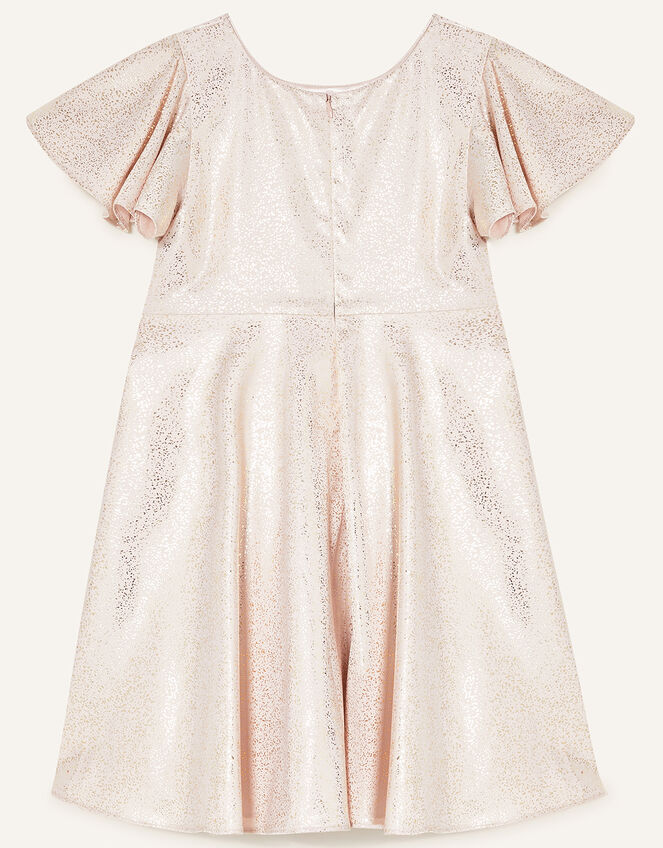 Foil Spot Flutter Sleeve Dress, Gold (ROSE GOLD), large