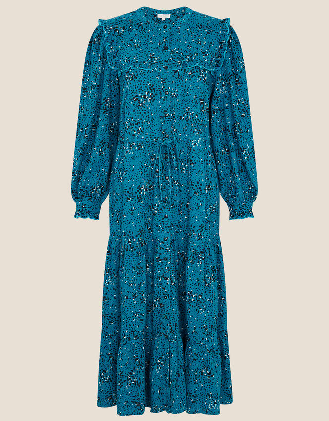 Lilianna Printed Jersey Tiered Dress, Blue (TURQUOISE), large