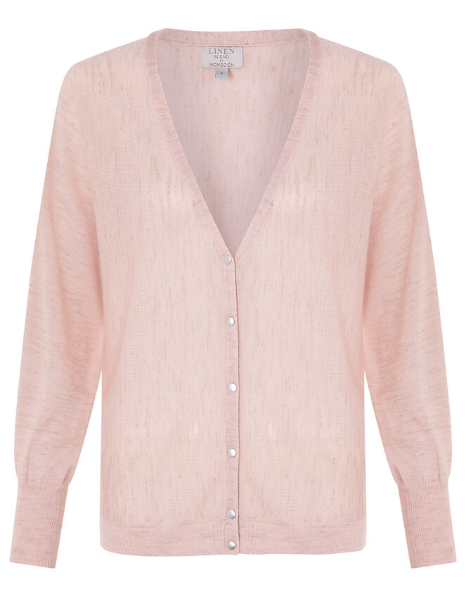 Briyanna Blouson Cardigan in Linen Blend, Pink (BLUSH), large