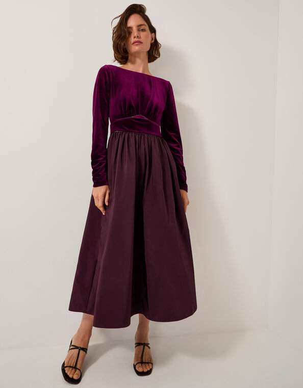 Vita Velvet Midi Dress, Purple (AUBERGINE), large