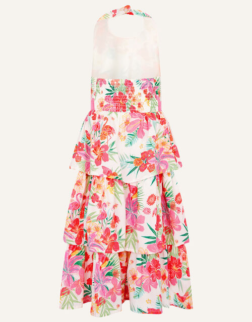 Tropical Flamingo Print Halter Maxi Dress, Ivory (IVORY), large
