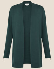 Zip Cuff Longline Cardigan, Teal (TEAL), large