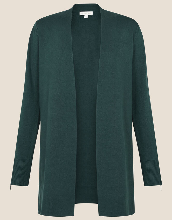 Zip Cuff Longline Cardigan, Teal (TEAL), large