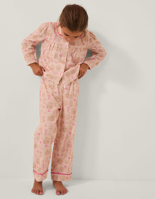 Gingerbread Print Long Christmas Pyjamas Set, Pink (PINK), large