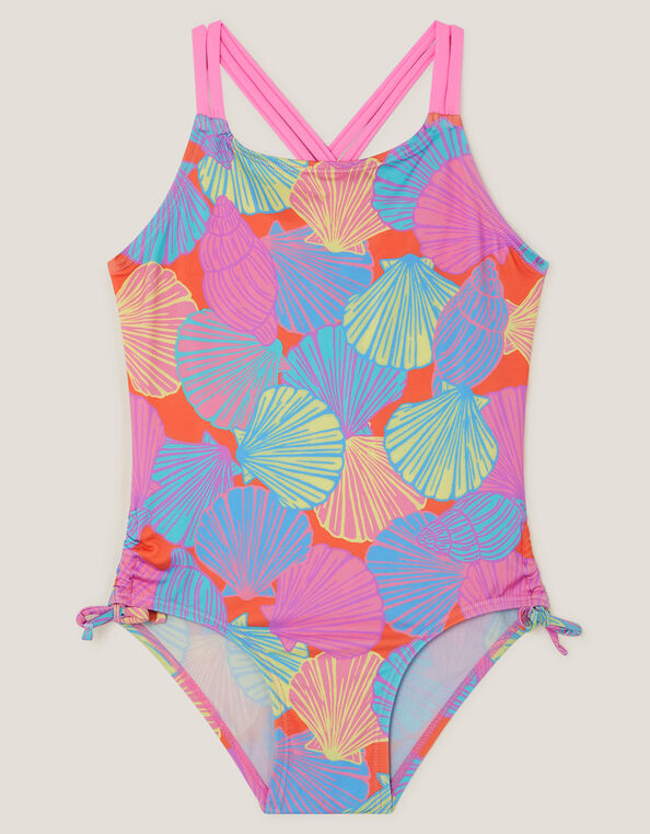 Shell Print Ruched Swimsuit, Multi (MULTI), large