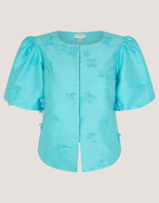 Odette Puff Sleeve Floral Appliqu&eacute; Jacket, Blue (PALE BLUE), large