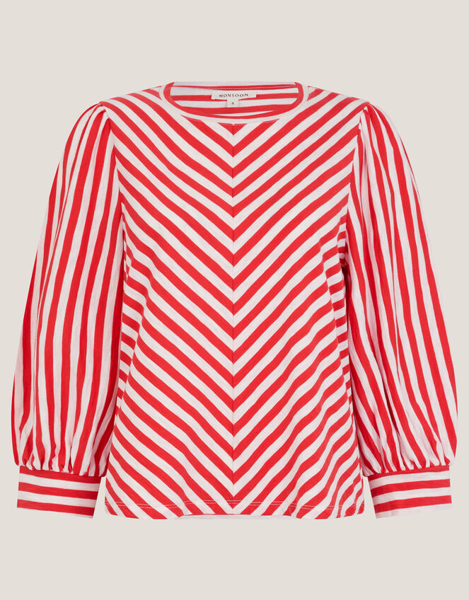 Sally Stripe Jersey Top, Red (RED), large