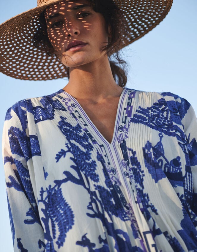 One Hundred Stars Giant Willow Print Maxi Dress, Blue (BLUE), large