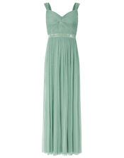Jennifer Ruched Mesh Maxi Dress, Green (GREEN), large