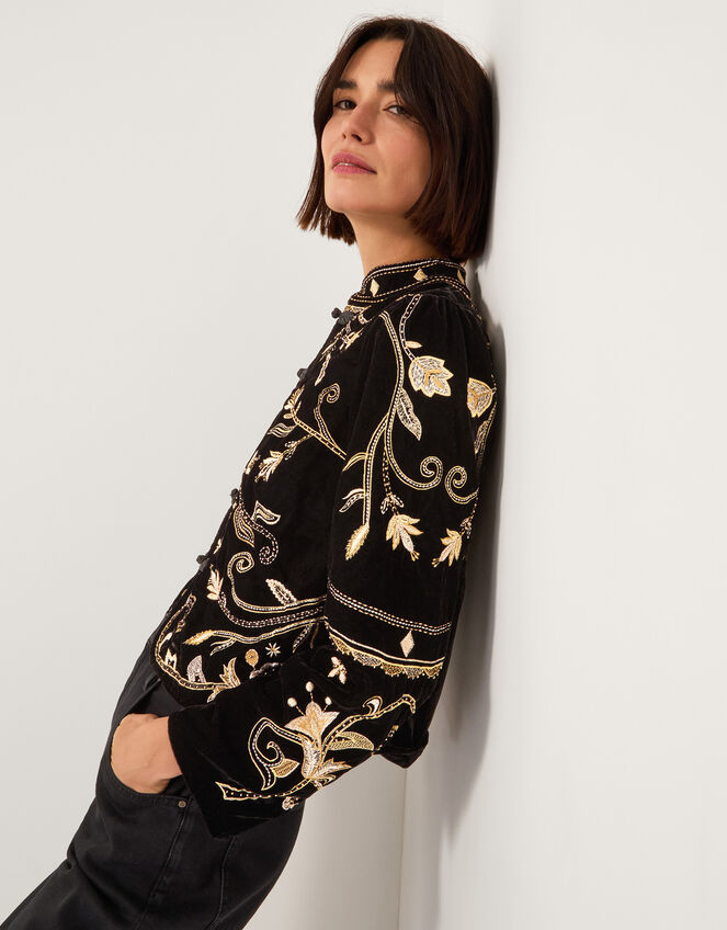 Farah Embroidered Velvet Jacket, Black (BLACK), large