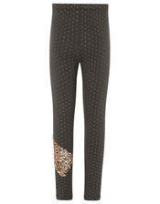 Sequin Unicorn Polka-Dot Leggings, Grey (CHARCOAL), large