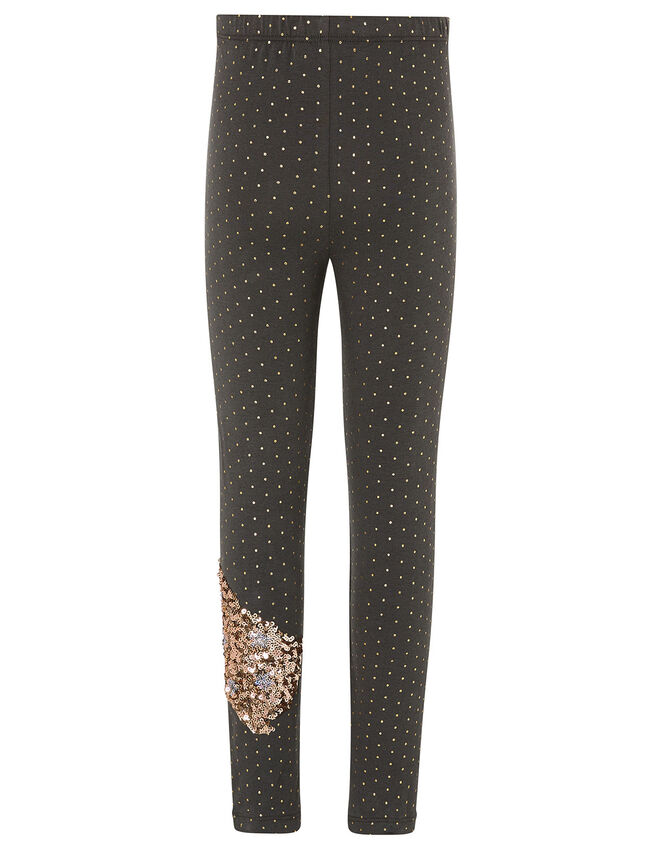 Sequin Unicorn Polka-Dot Leggings, Grey (CHARCOAL), large