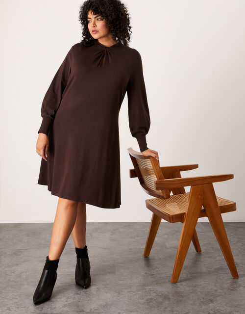 Twist Detail Dress with LENZING™ ECOVERO™, Brown (CHOCOLATE), large