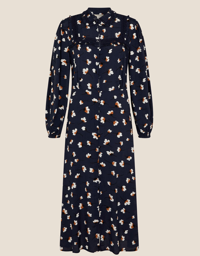 Floral Print Shirt Dress with LENZING&trade; ECOVERO&trade;, Blue (NAVY), large