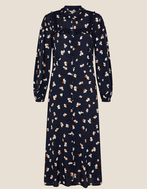 Floral Print Shirt Dress with LENZING™ ECOVERO™, Blue (NAVY), large