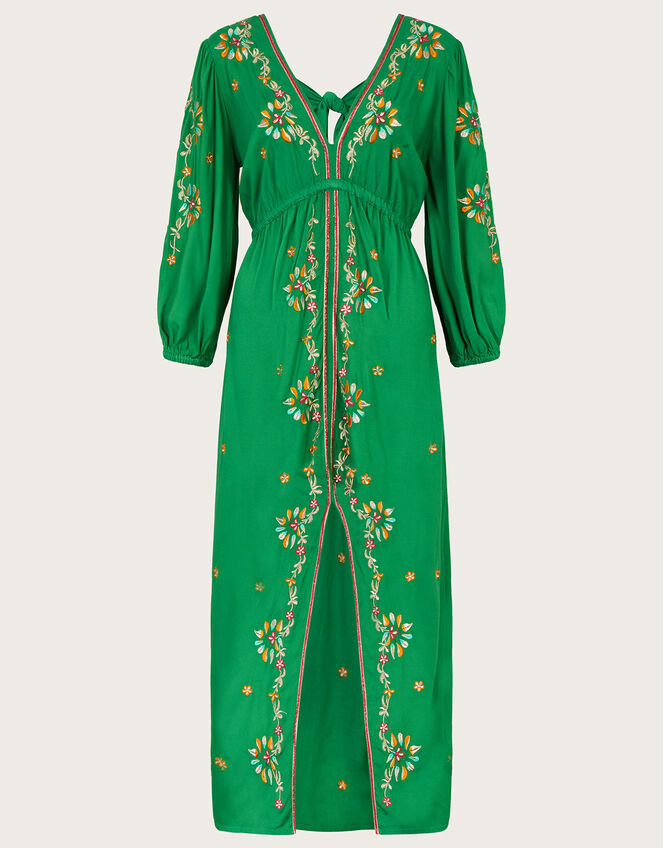 Embroidered Maxi Kaftan Dress in LENZING™ ECOVERO™, Green (GREEN), large