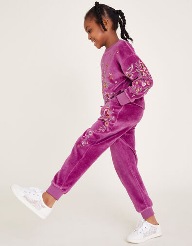 Embroidered Velour Joggers, Purple (PURPLE), large