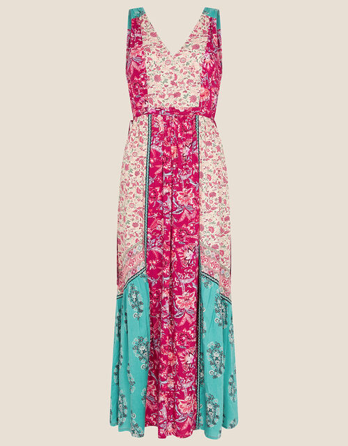 Tile Print V-Neck Maxi Dress, Pink (PINK), large
