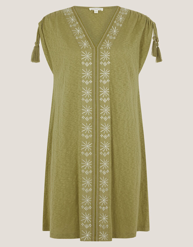 Julie Embroidered Mini Kaftan Dress, Green (KHAKI), large