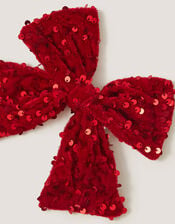 Sequin Velvet Bow Clip, Red (RED), large