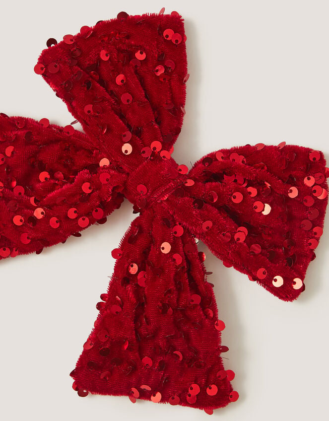 Sequin Velvet Bow Clip, Red (RED), large