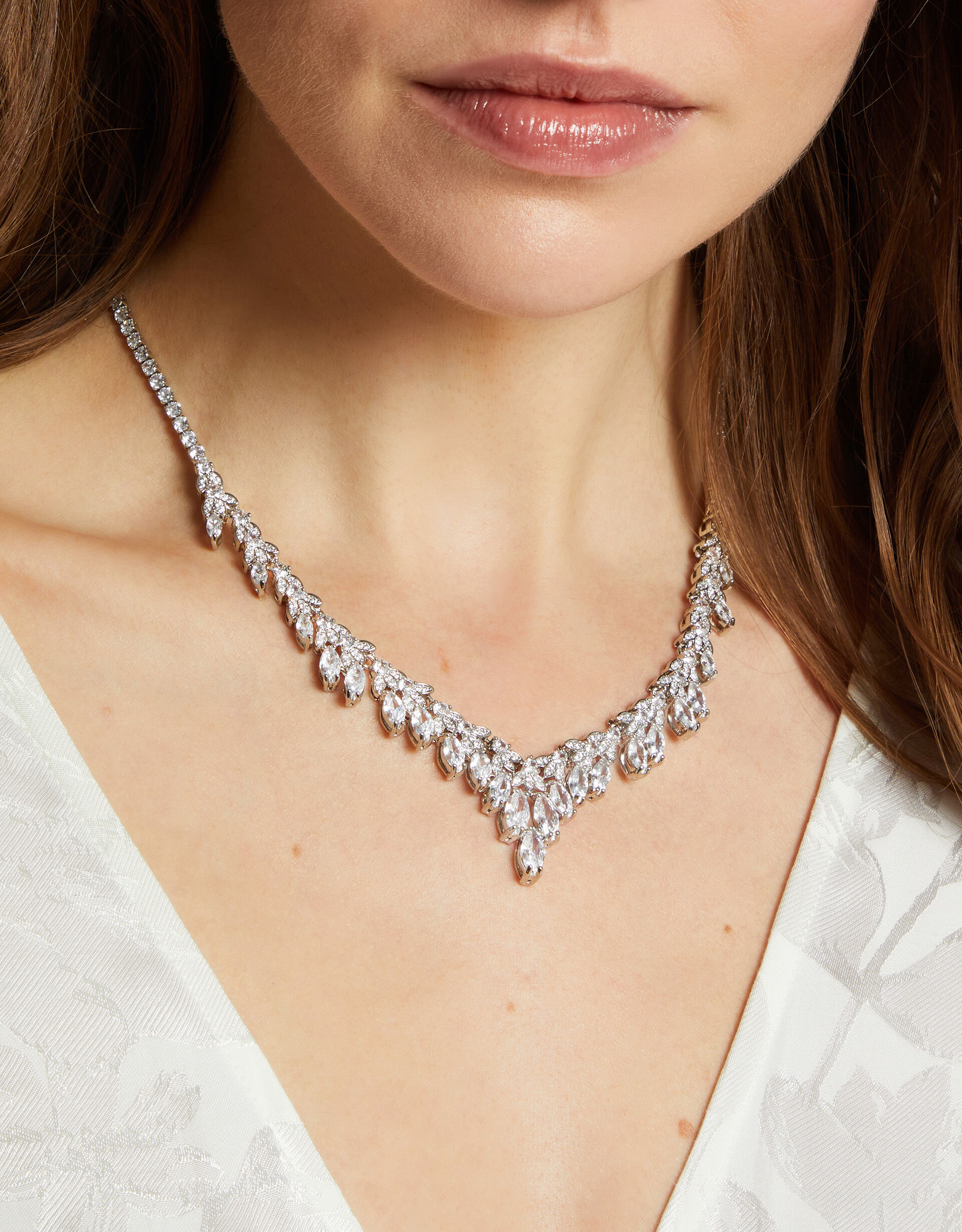 Diamante Leaf Necklace Accessories Monsoon UK
