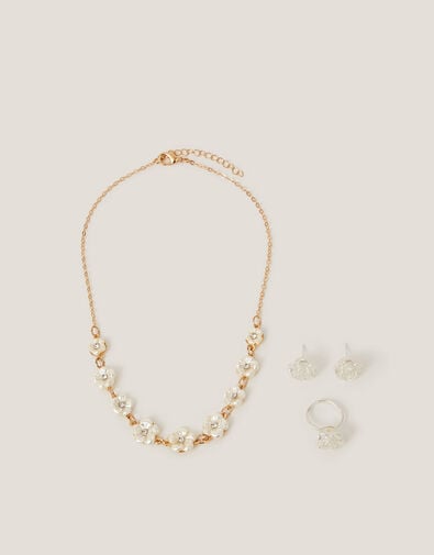 Pearly Flower Jewellery Set, Gold (GOLD), large