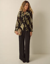 Rowena Floral Print Ruffle Blouse, Black (BLACK), large
