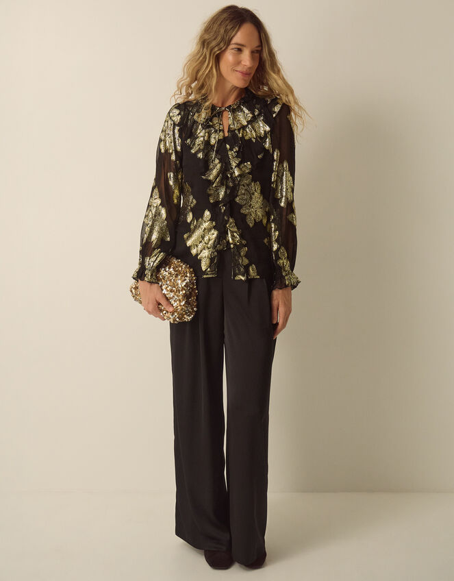 Rowena Floral Print Ruffle Blouse, Black (BLACK), large