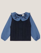 2-in-1 Knitted Chambray Top, Blue (BLUE), large