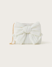 Pleated Bow Clutch Bag, Ivory (IVORY), large