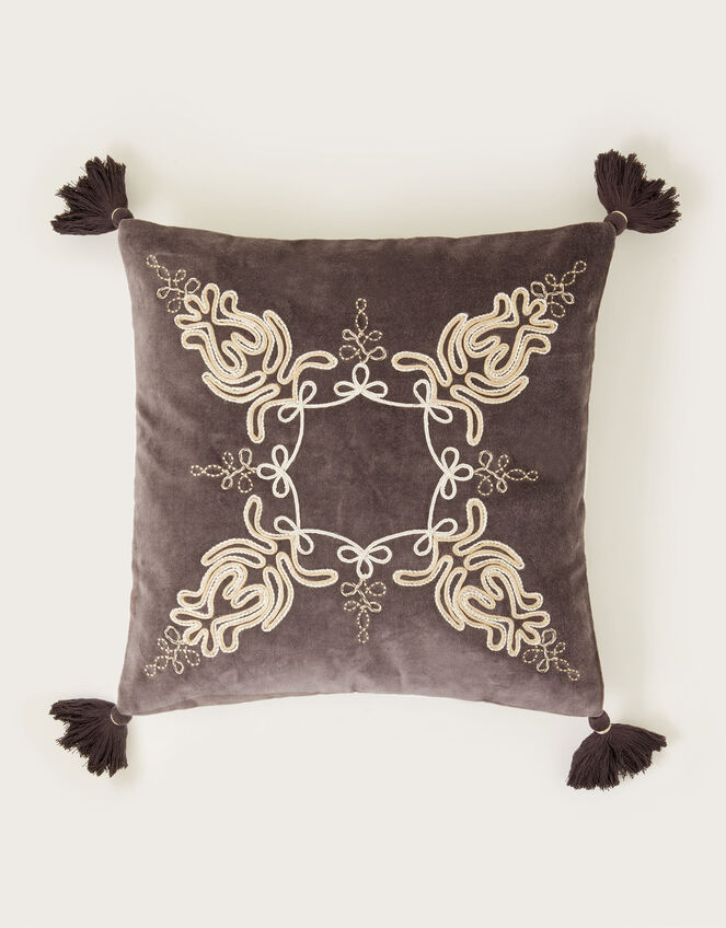 Embroidered Tassel Cushion, , large
