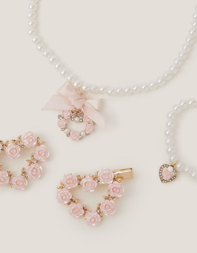 Rose Heart Hair Clips & Jewellery Set, , large